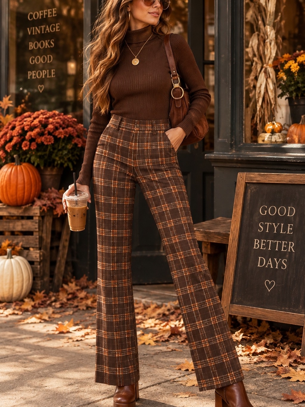 Vintage Haggar 70s Brown Orange Plaid High Rise Trousers Fall Retro Pants